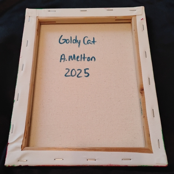 hand painted art on canvas red gold and orange cat portrait painting - Picture 3 of 4